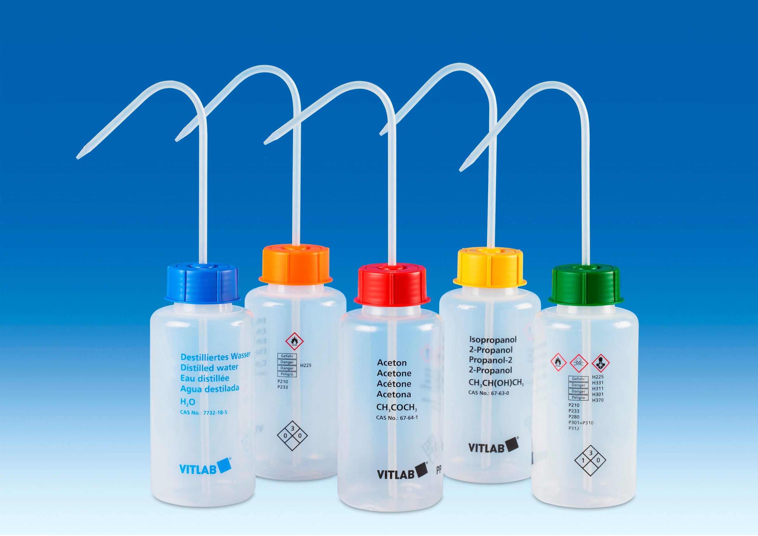 VITSAFE safety wash bottles 500ml (Distilled Water), wide-mouth (Pack of 12)